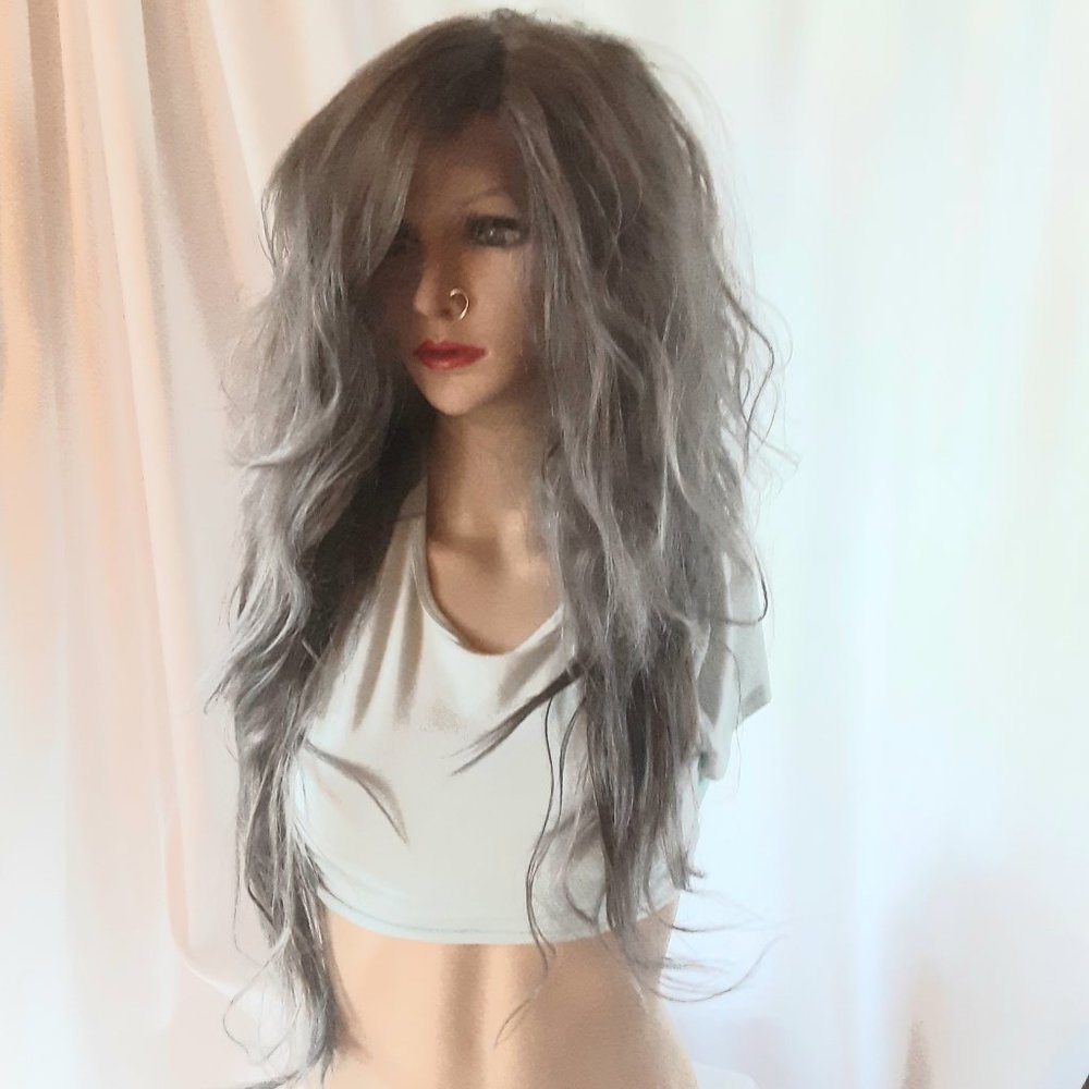 EMO gray Wig gothic, lace front wig styled - Picture 3 of 8